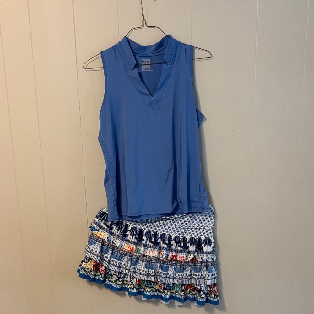Lucky in Love Vibrant Blue and Patterned Skirt Set